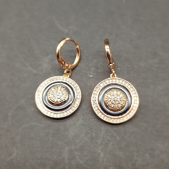 Luxe Gold-Plated Pavé Circle Drop Earrings - Picture 3 of 7